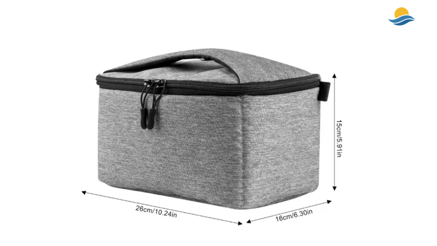 Protective projector case external dimension 26x16x15 cm, internal 25x15x14 cm.