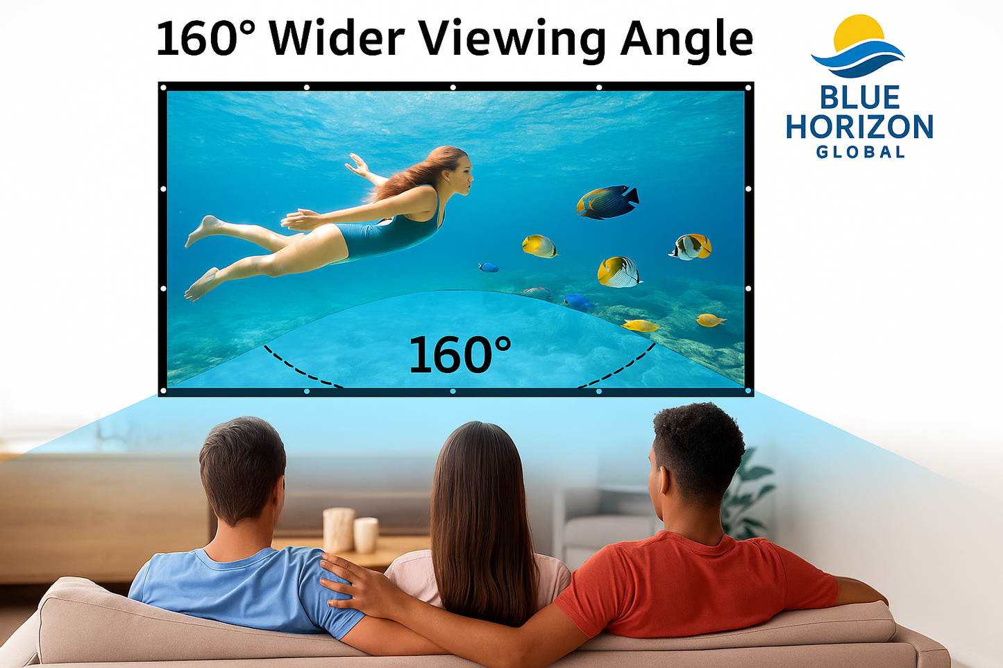 Projector screen mounted in living room for home theater.