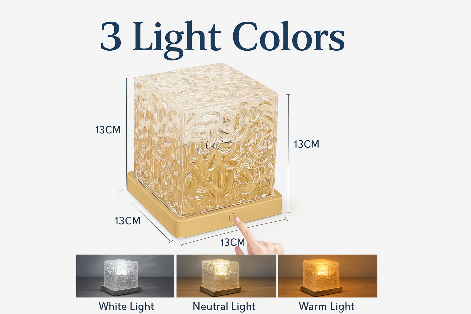3 light color modes chart showing white, neutral, and warm light for the projector cube.