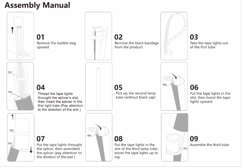 Assembly manual for RGB corner lamp showing step-by-step installation instructions.