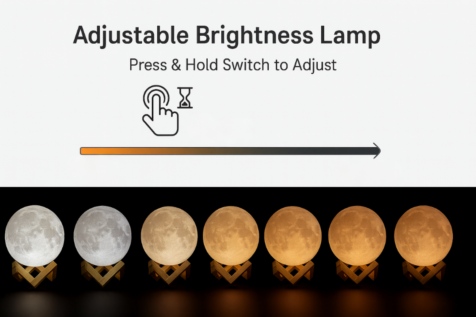 Adjustable brightness moon lamp with warm and cool light modes