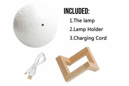 Moon lamp package contents including lamp stand cable and user guide