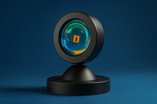 Black RGB sunset projection lamp on a dark blue background.