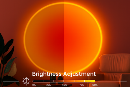 Brightness adjustment comparison showing dim and bright modes of the sunset lamp.