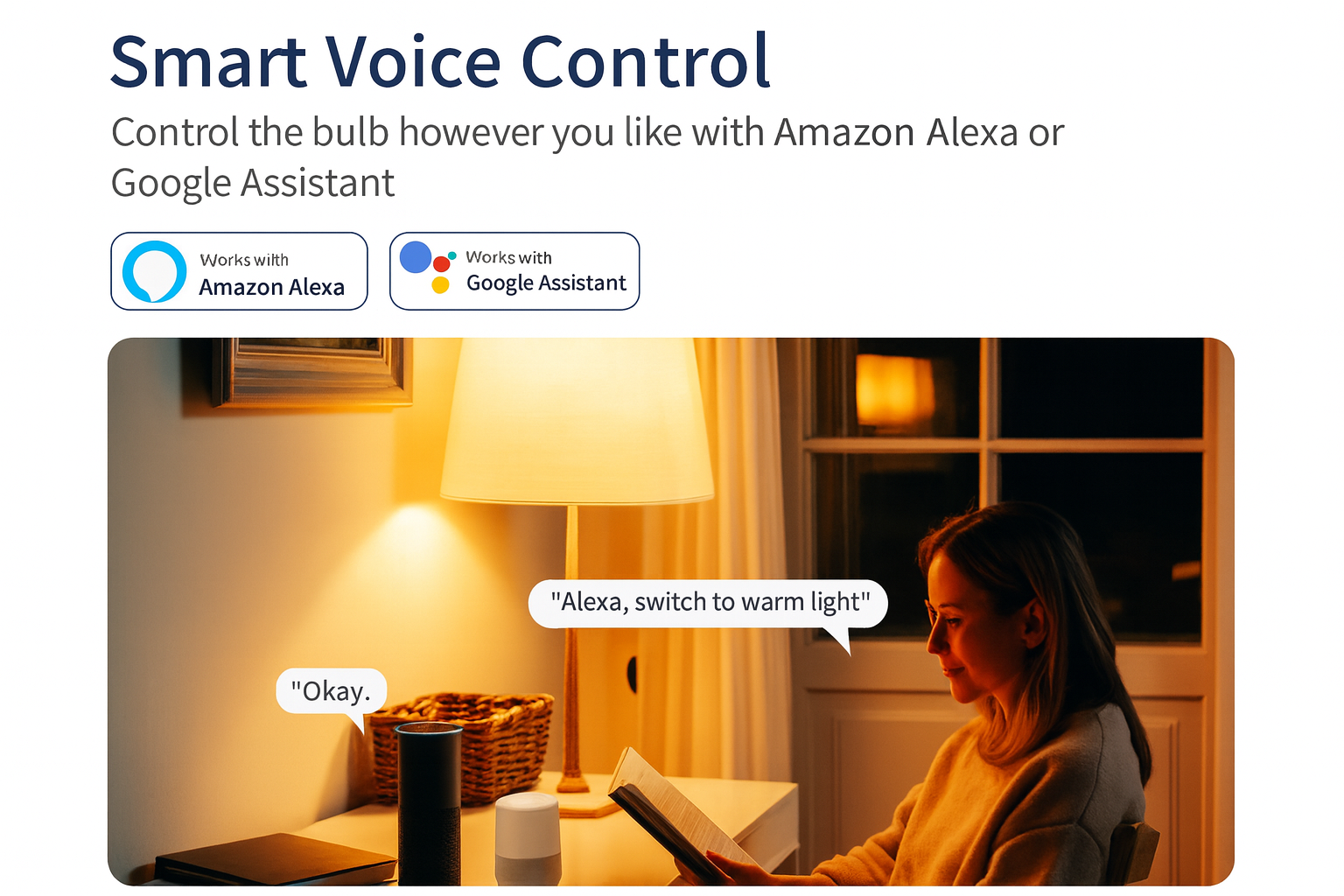 Smart WiFi LED bulb being controlled through voice assistants like Amazon Alexa and Google Assistant.
